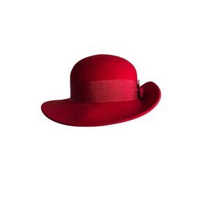 Vintage Litefelt by Commodore Red Felt Hat with Ribbon